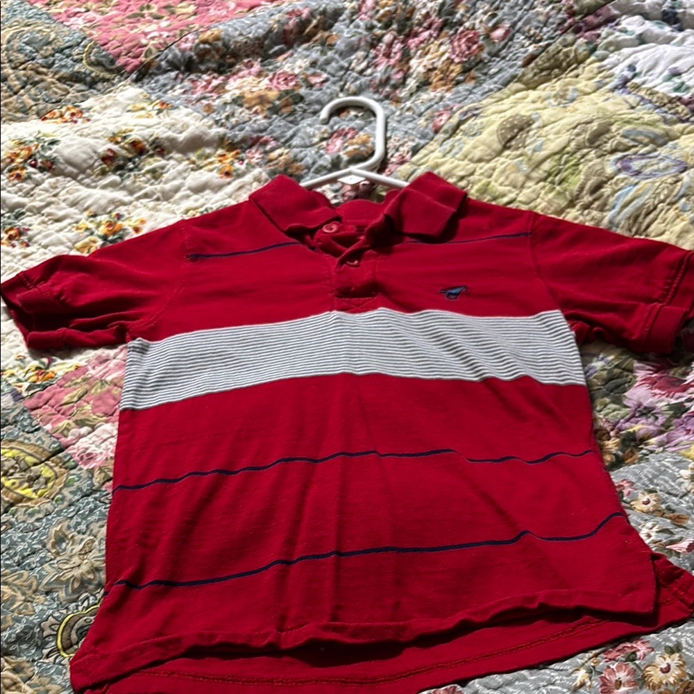 Red and White Polo Shirt with Horizontal Stripe
